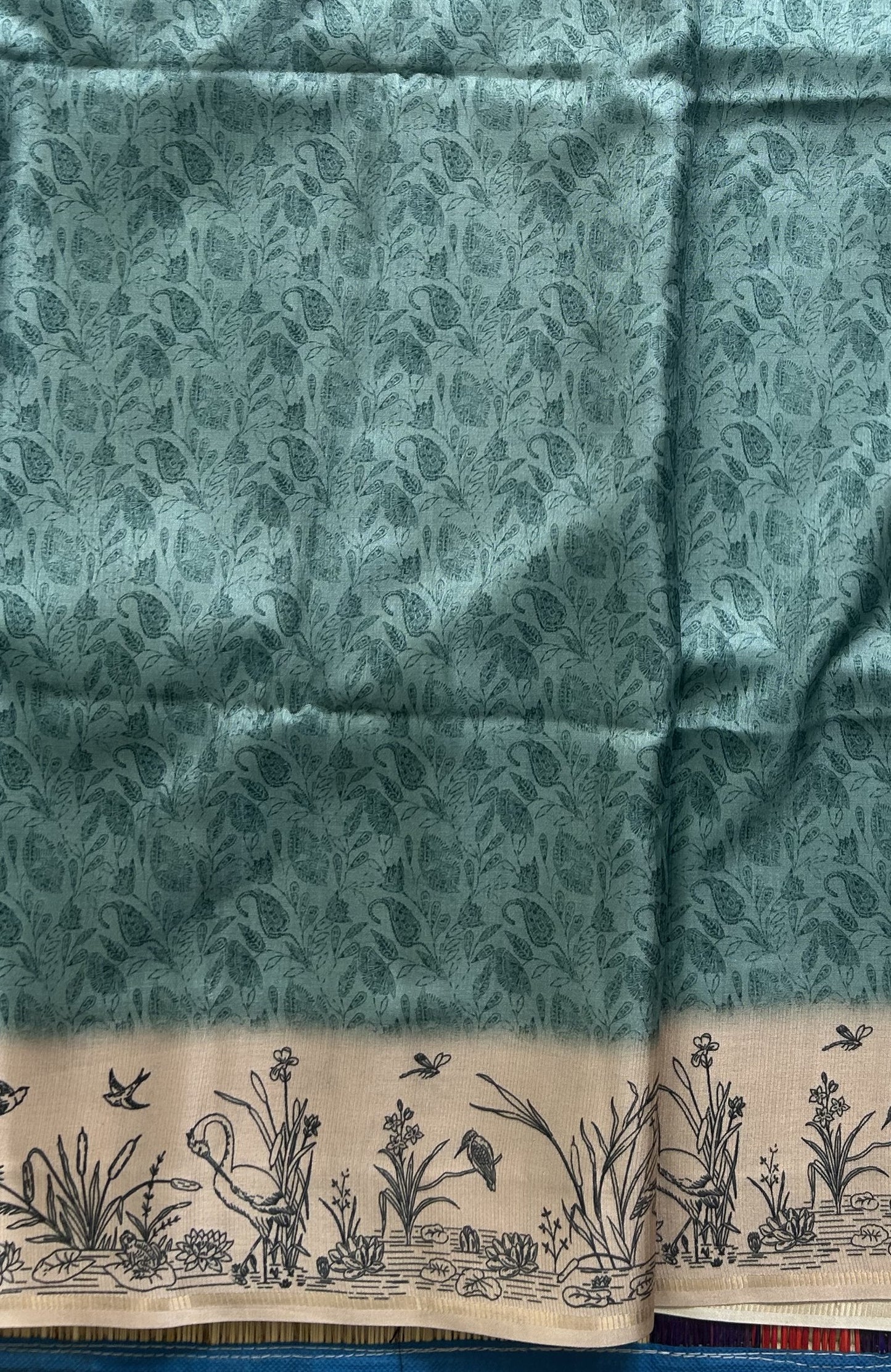 Semi Tussar Silk Saree - ice blue color with Gold Zari Border - Elegant Fancy Saree for Party & Office Wear.