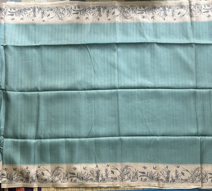 Semi Tussar Silk Saree - ice blue color with Gold Zari Border - Elegant Fancy Saree for Party & Office Wear.