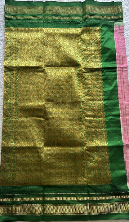 Narayanpet Silk Checks Saree Baby Pink Colored Complemented with a Zari Border. - Sampradaya Designer Studio