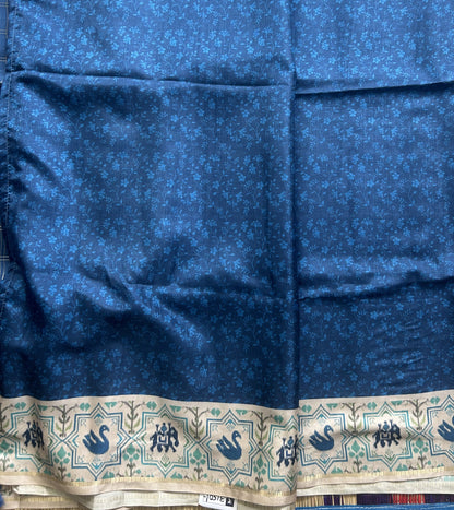 Semi Tussar Silk Saree -  Denim Blue Color with Gold Zari Border - Elegant Fancy Saree for Party & Office Wear.