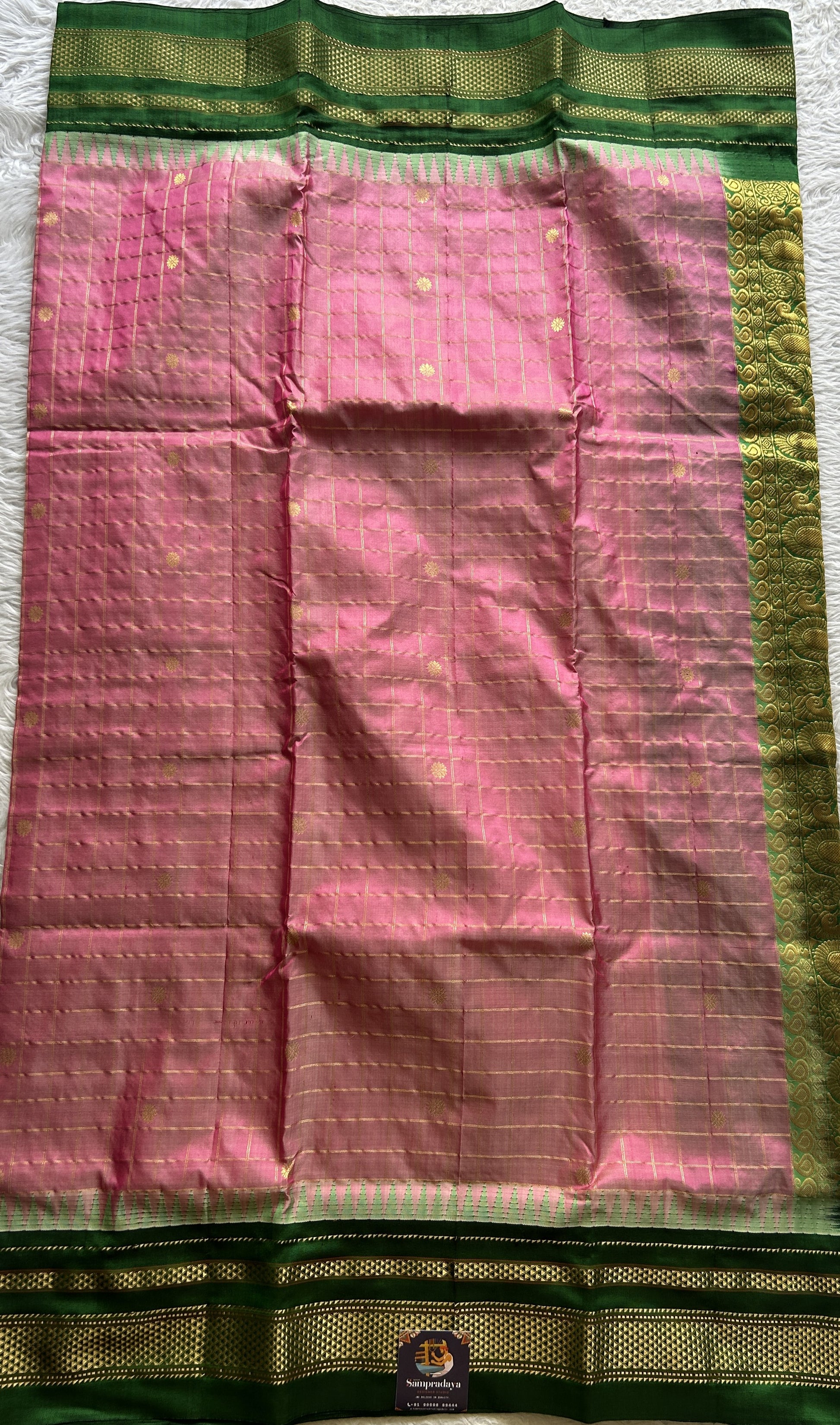 Narayanpet Silk Checks Saree Baby Pink Colored Complemented with a Zari Border. - Sampradaya Designer Studio