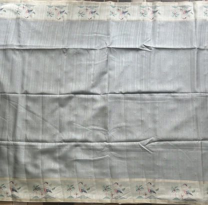 Semi Tussar Silk Saree - Bluish Gray with Gold Zari Border - Elegant Fancy Saree for Party & Office Wear.