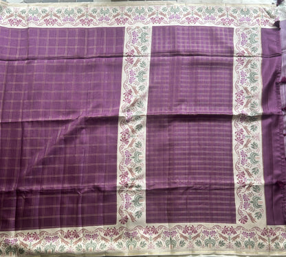 Semi Tussar Silk Saree - wine color with Gold Zari Border - Elegant Fancy Saree for Party & Office Wear.