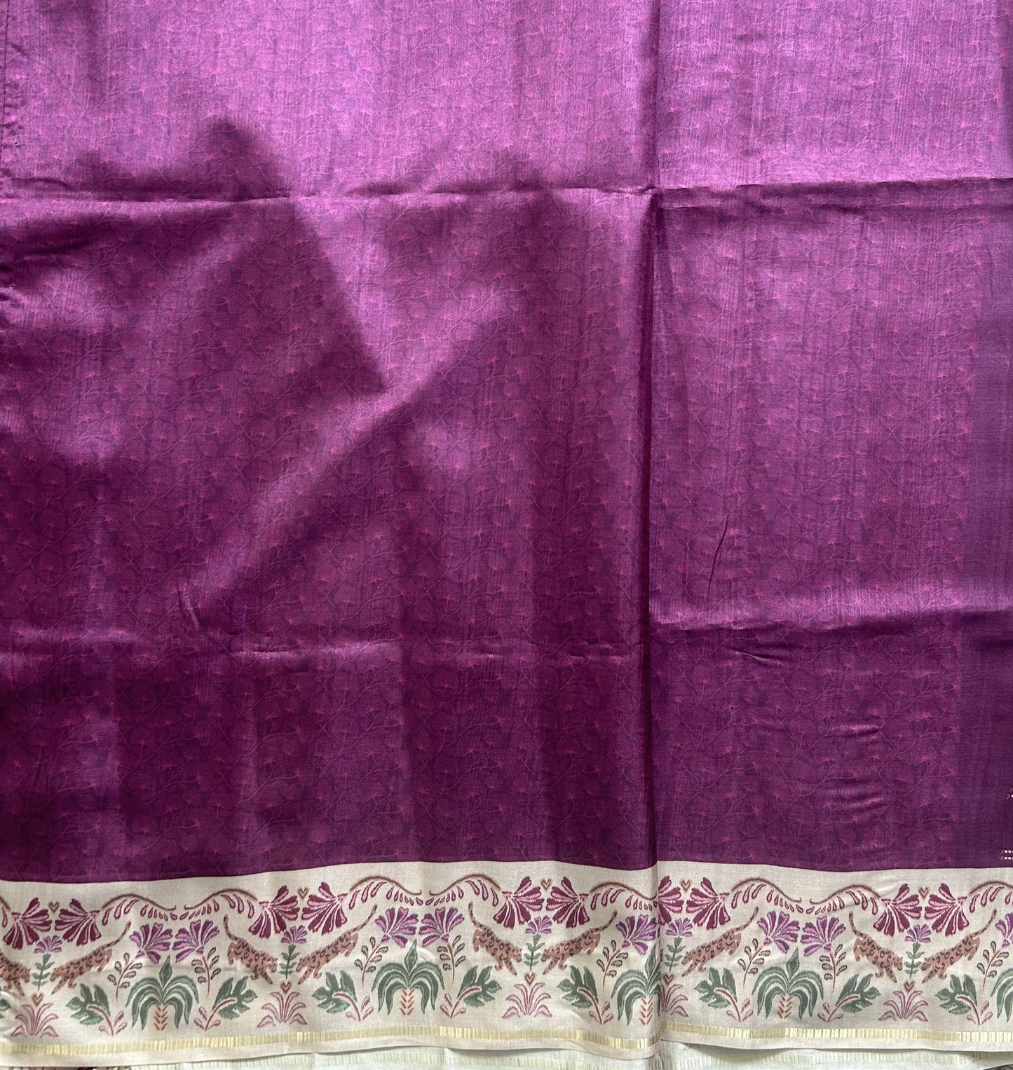 Semi Tussar Silk Saree - wine color with Gold Zari Border - Elegant Fancy Saree for Party & Office Wear.