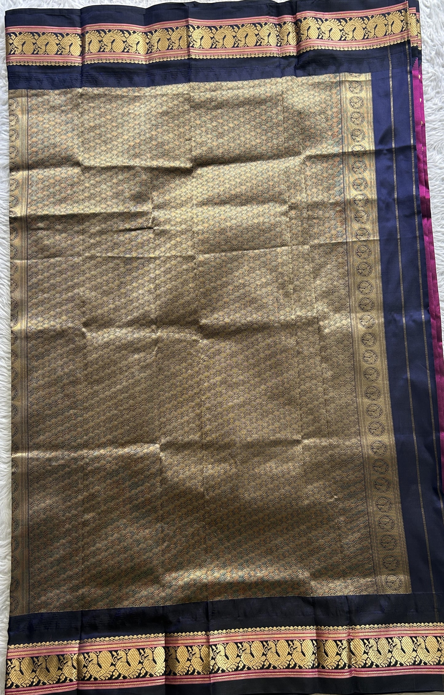 Narayanpet Silk Saree Hot Pink Colored Complemented with a Zari Border. - Sampradaya Designer Studio