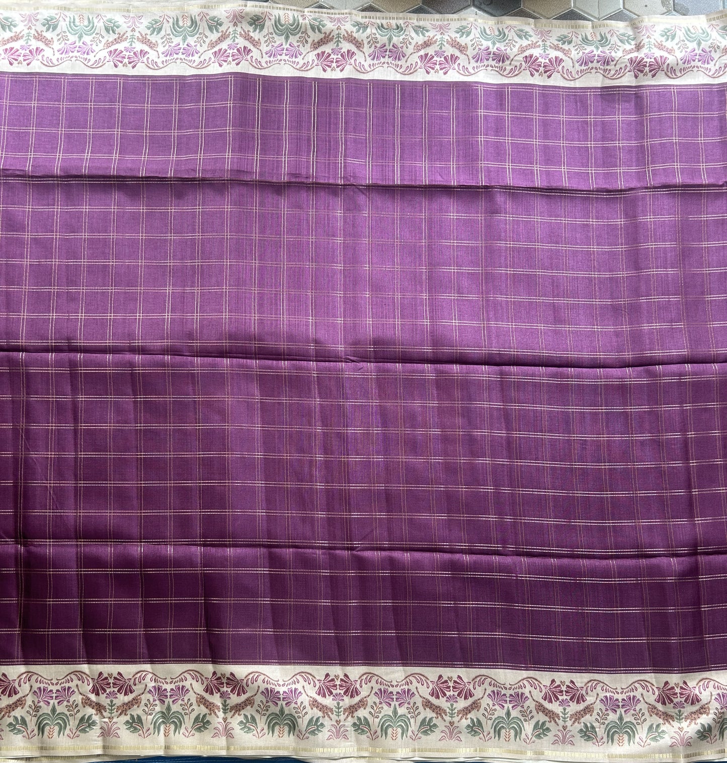 Semi Tussar Silk Saree - wine color with Gold Zari Border - Elegant Fancy Saree for Party & Office Wear.