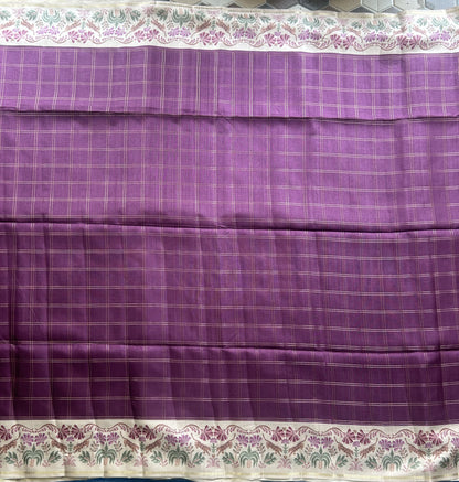 Semi Tussar Silk Saree - wine color with Gold Zari Border - Elegant Fancy Saree for Party & Office Wear.