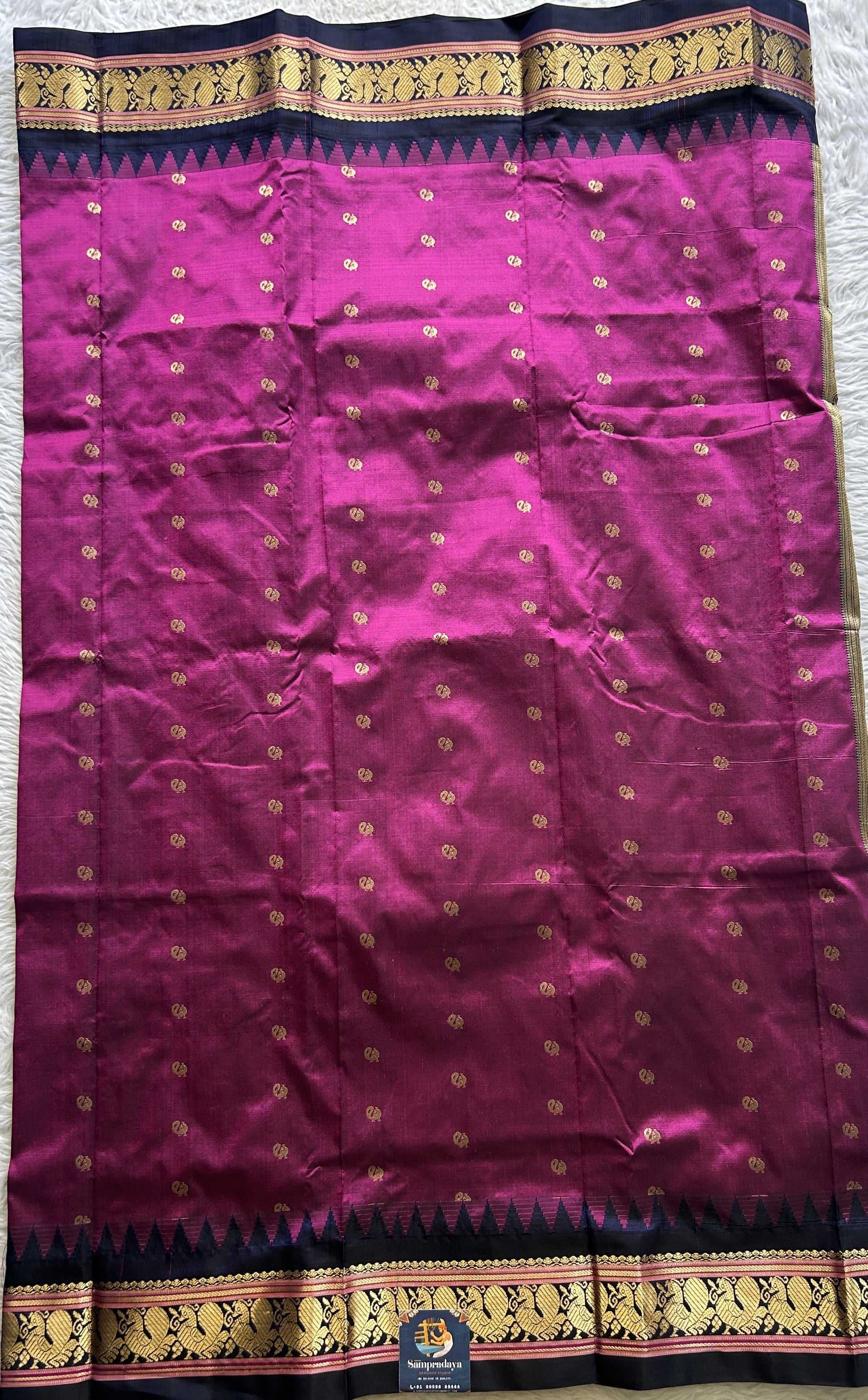 Narayanpet Silk Saree Hot Pink Colored Complemented with a Zari Border. - Sampradaya Designer Studio