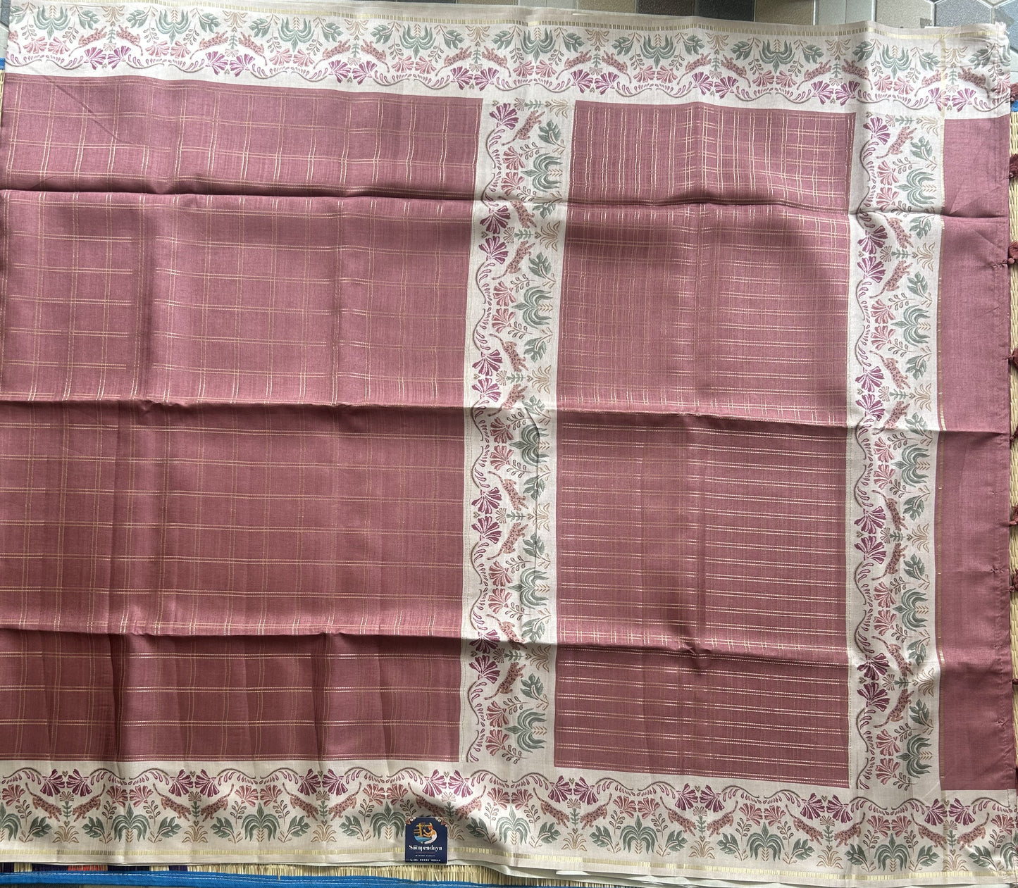 Semi Tussar Silk Saree -  Onion pink  color with Gold Zari Border - Elegant Fancy Saree for Party & Office Wear.