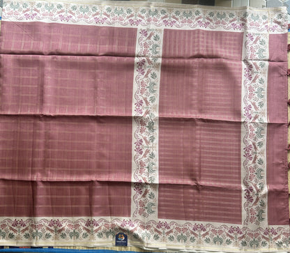 Semi Tussar Silk Saree -  Onion pink  color with Gold Zari Border - Elegant Fancy Saree for Party & Office Wear.