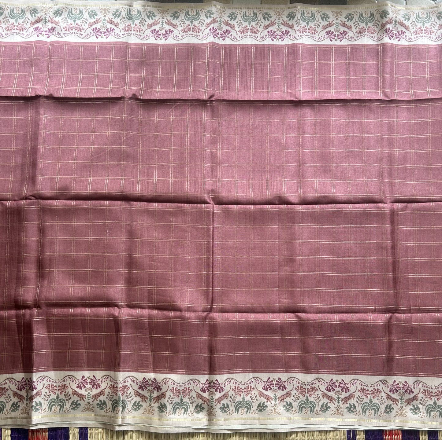 Semi Tussar Silk Saree -  Onion pink  color with Gold Zari Border - Elegant Fancy Saree for Party & Office Wear.