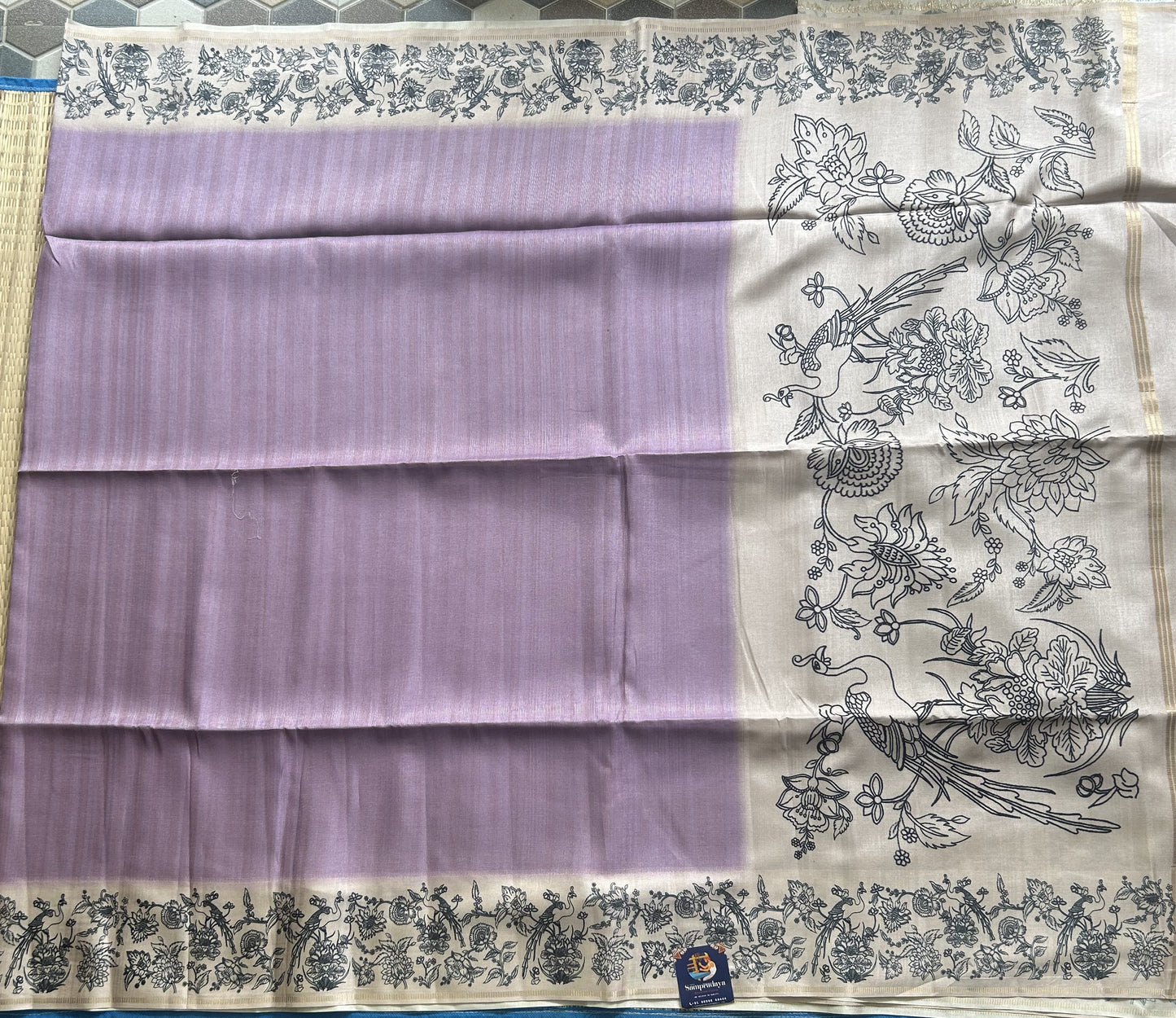 Semi Tussar Silk Saree -Lavender color with Gold Zari Border - Elegant Fancy Saree for Party & Office Wear.