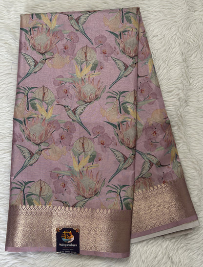 Banarasi Soft Silk Saree Lavender Colored Complemented with a Zari Border. - Sampradaya Designer Studio