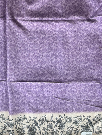 Semi Tussar Silk Saree -Lavender color with Gold Zari Border - Elegant Fancy Saree for Party & Office Wear.