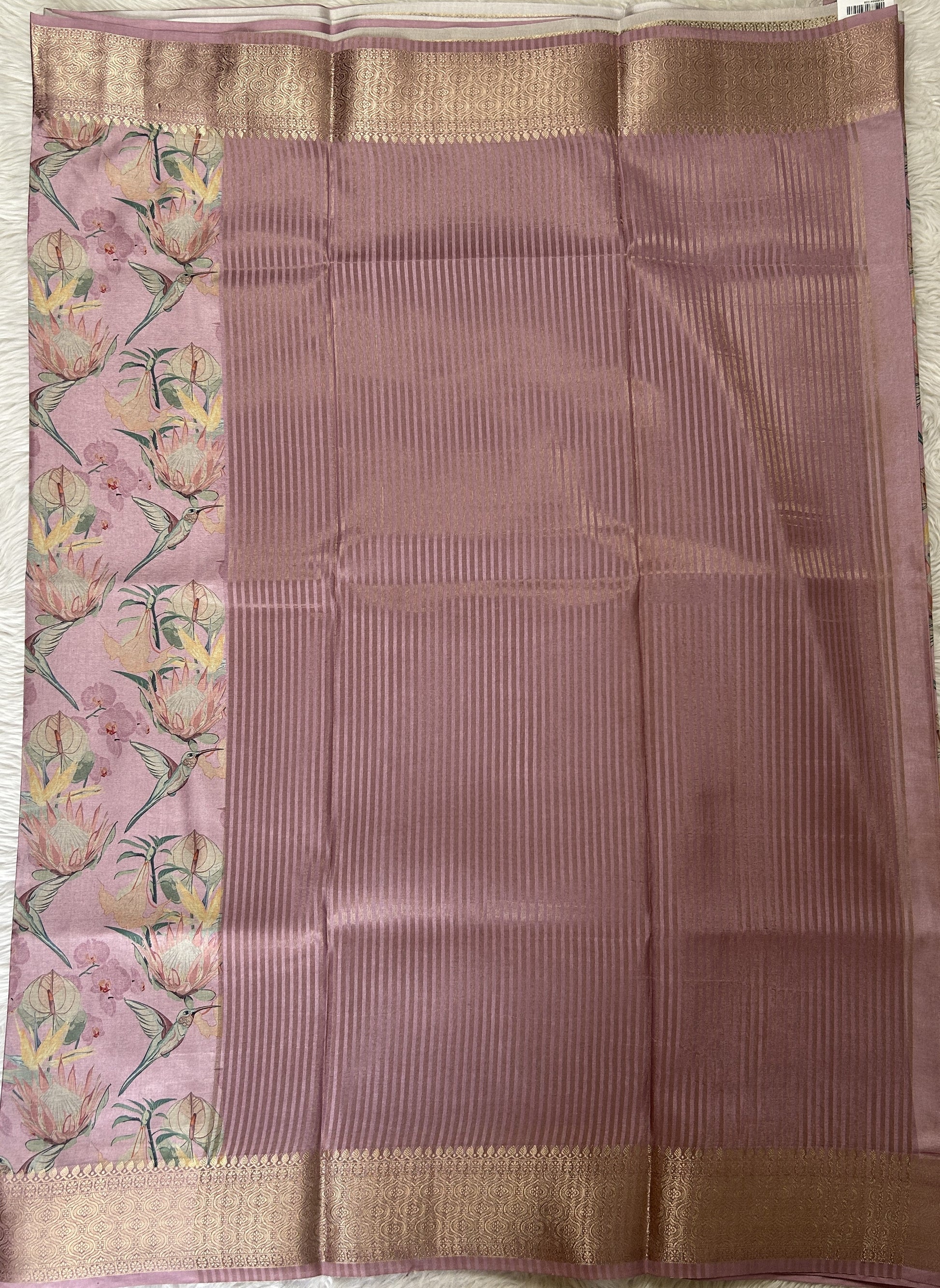 Banarasi Soft Silk Saree Lavender Colored Complemented with a Zari Border. - Sampradaya Designer Studio