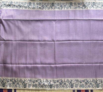 Semi Tussar Silk Saree -Lavender color with Gold Zari Border - Elegant Fancy Saree for Party & Office Wear.