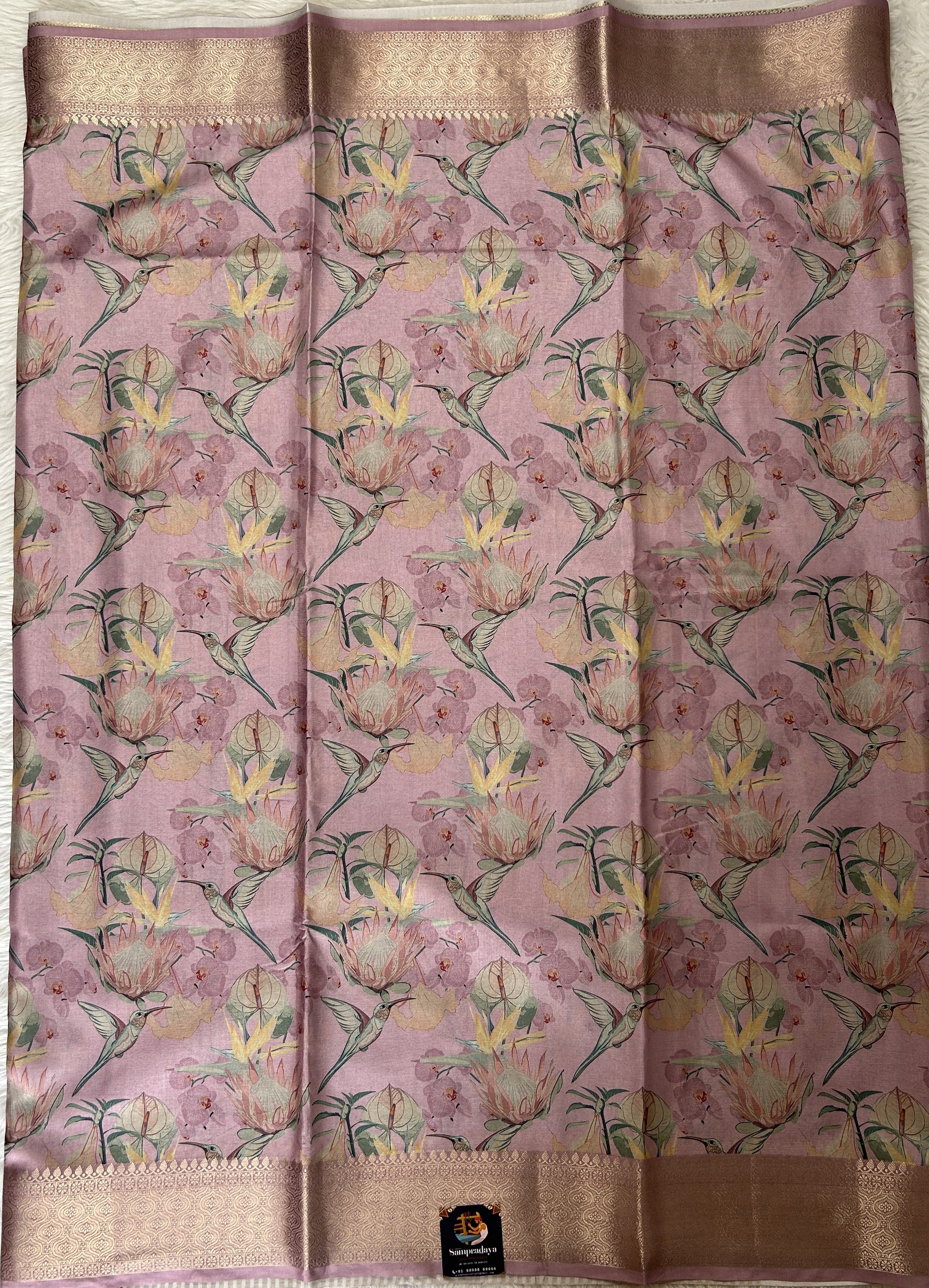 Banarasi Soft Silk Saree Lavender Colored Complemented with a Zari Border. - Sampradaya Designer Studio