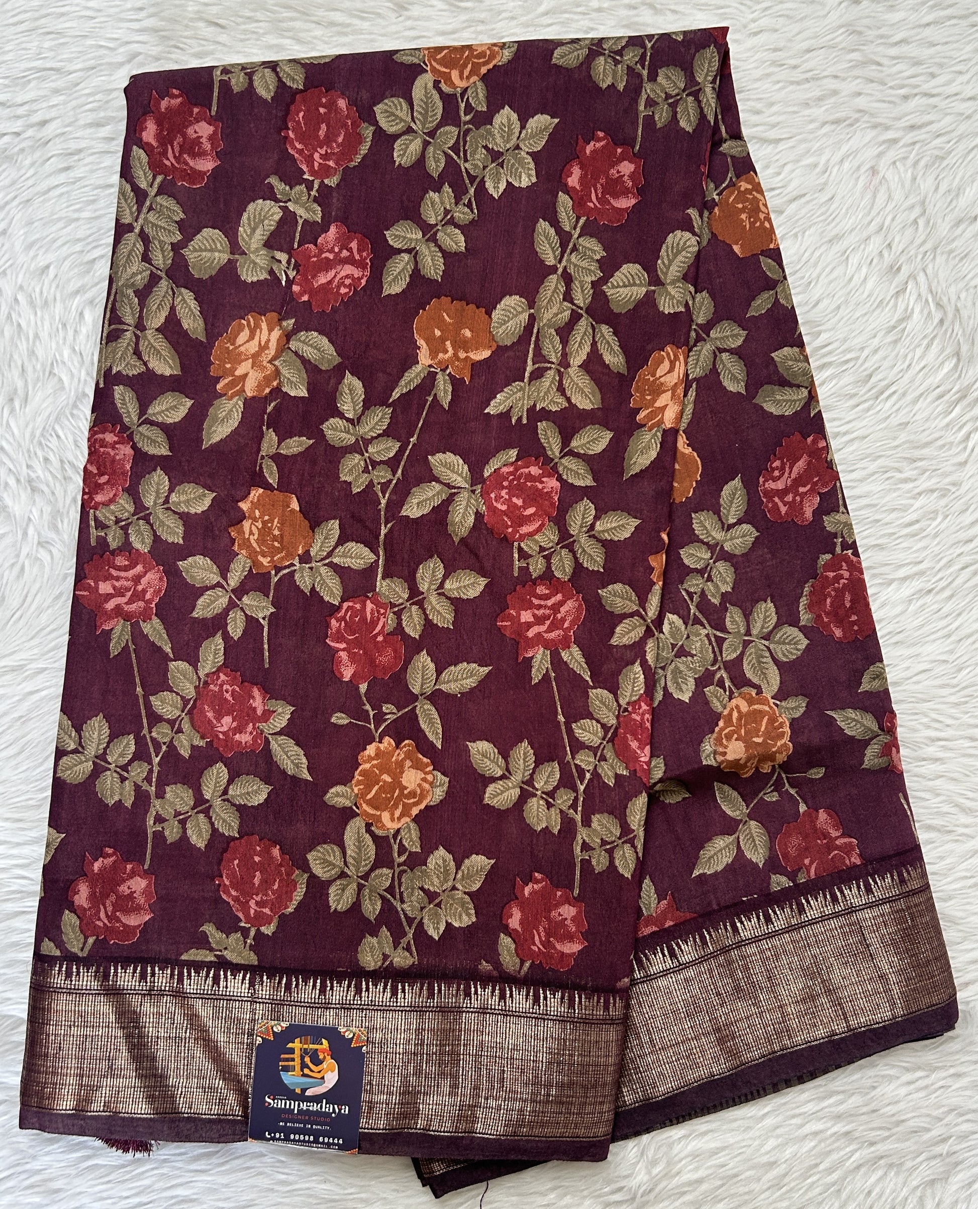 Banarasi Soft Silk Saree Magenta Colored Complemented with a Zari Border. - Sampradaya Designer Studio