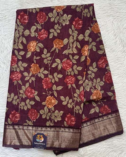 Banarasi Soft Silk Saree Magenta Colored Complemented with a Zari Border. - Sampradaya Designer Studio