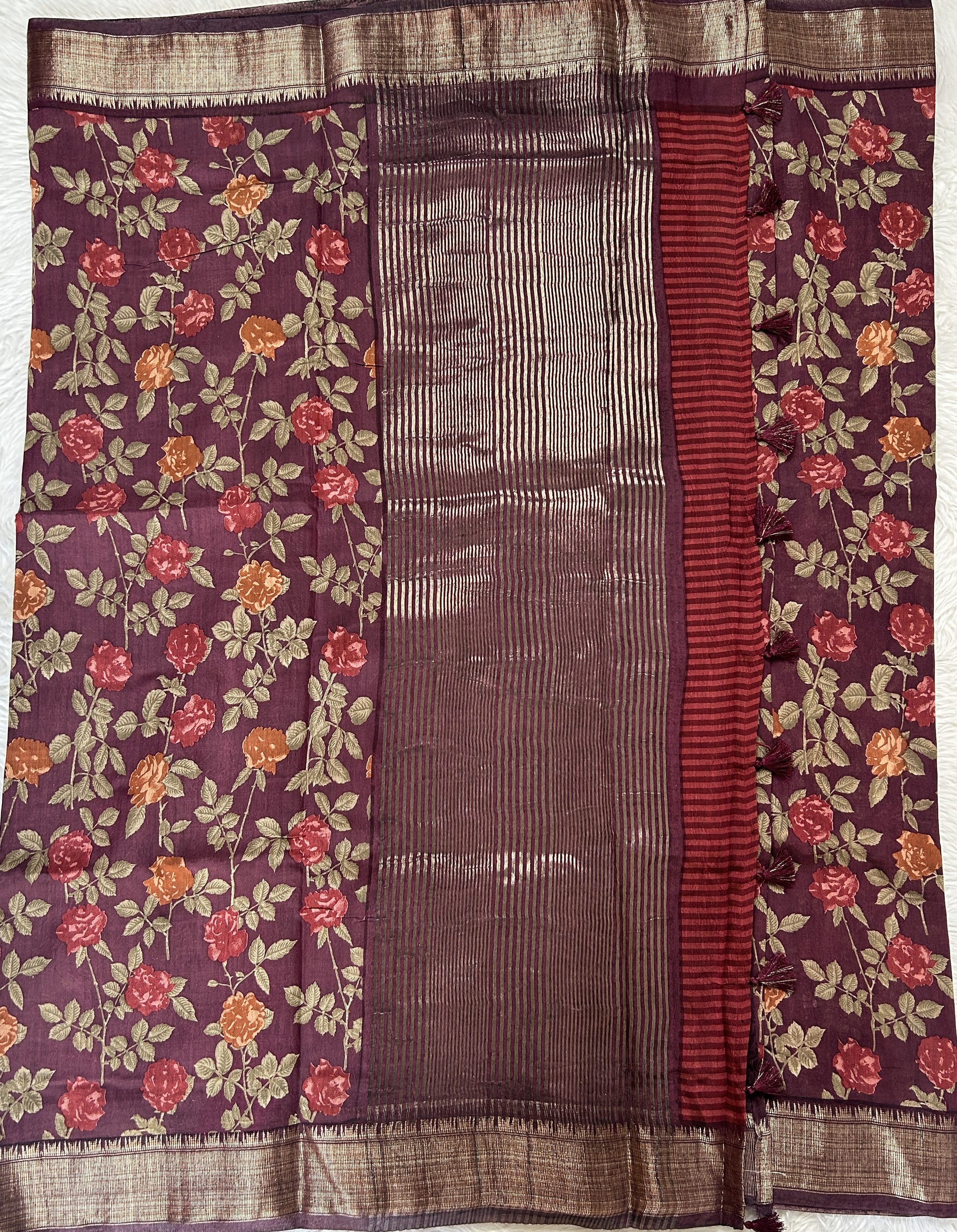 Banarasi Soft Silk Saree Magenta Colored Complemented with a Zari Border. - Sampradaya Designer Studio