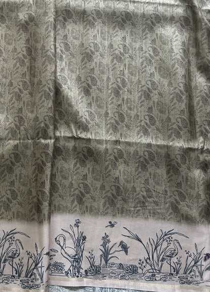Semi Tussar Silk Saree -olive green color with Gold Zari Border - Elegant Fancy Saree for Party & Office Wear.