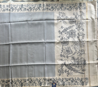 Semi Tussar Silk Saree -Gray color with Gold Zari Border - Elegant Fancy Saree for Party & Office Wear.