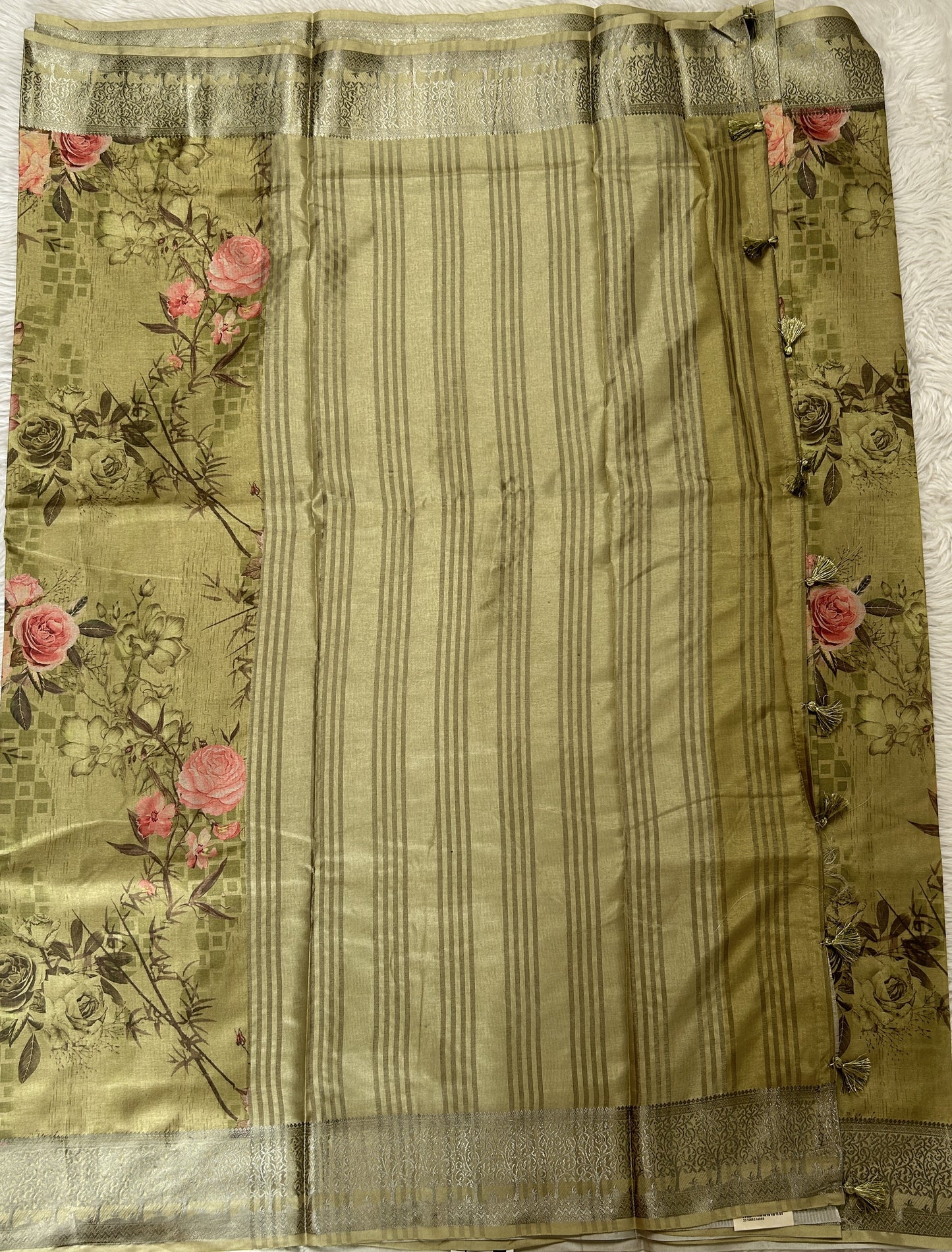 Banarasi Soft Silk Saree Green Colored Complemented with a Zari Border. - Sampradaya Designer Studio