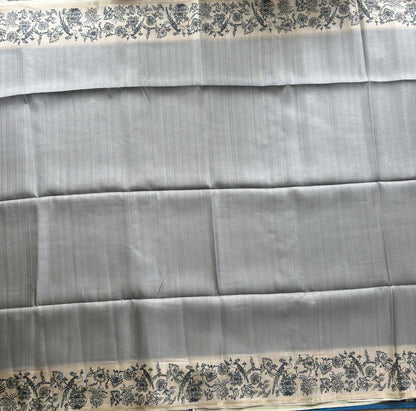 Semi Tussar Silk Saree -Gray color with Gold Zari Border - Elegant Fancy Saree for Party & Office Wear.