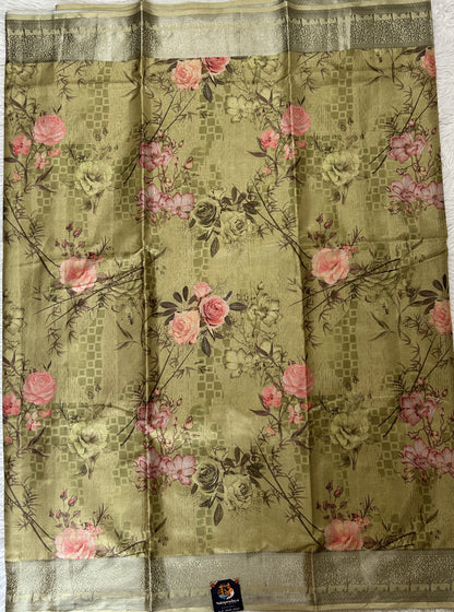 Banarasi Soft Silk Saree Green Colored Complemented with a Zari Border. - Sampradaya Designer Studio