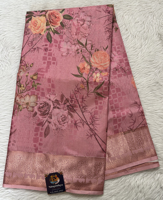 Banarasi Soft Silk Saree Pink Colored Complemented with a Zari Border. - Sampradaya Designer Studio