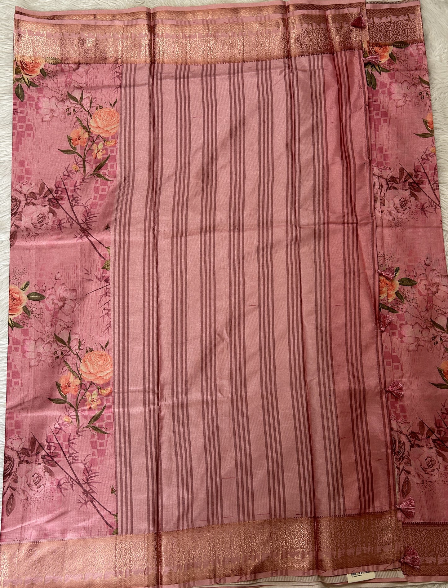 Banarasi Soft Silk Saree Pink Colored Complemented with a Zari Border. - Sampradaya Designer Studio