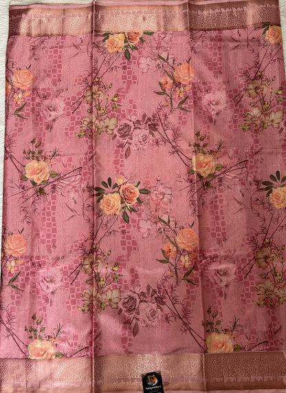 Banarasi Soft Silk Saree Pink Colored Complemented with a Zari Border. - Sampradaya Designer Studio