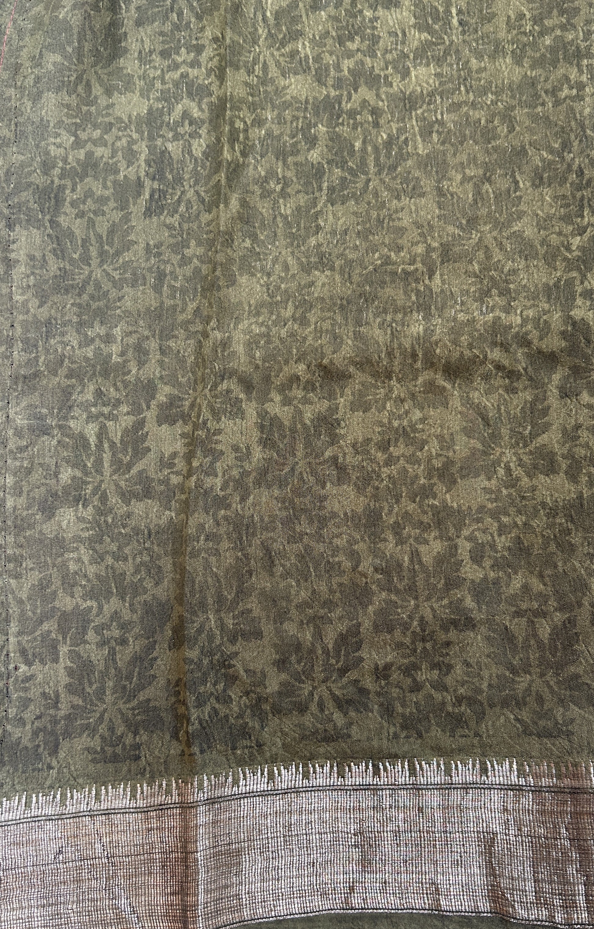 Banarasi Soft Silk Saree Olive Green Colored Complemented with a Zari Border. - Sampradaya Designer Studio