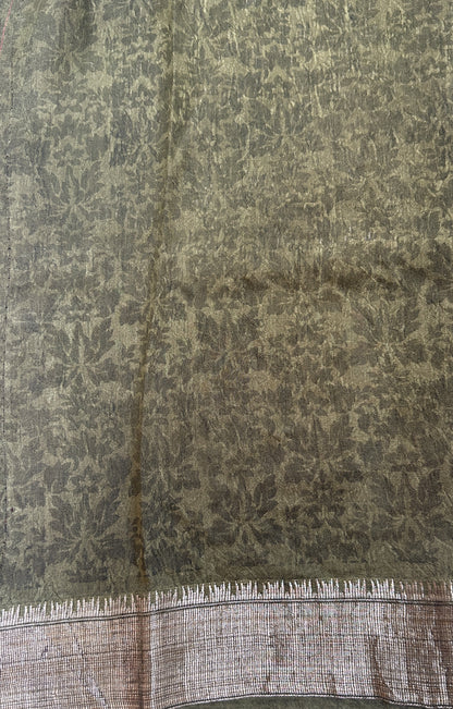 Banarasi Soft Silk Saree Olive Green Colored Complemented with a Zari Border. - Sampradaya Designer Studio