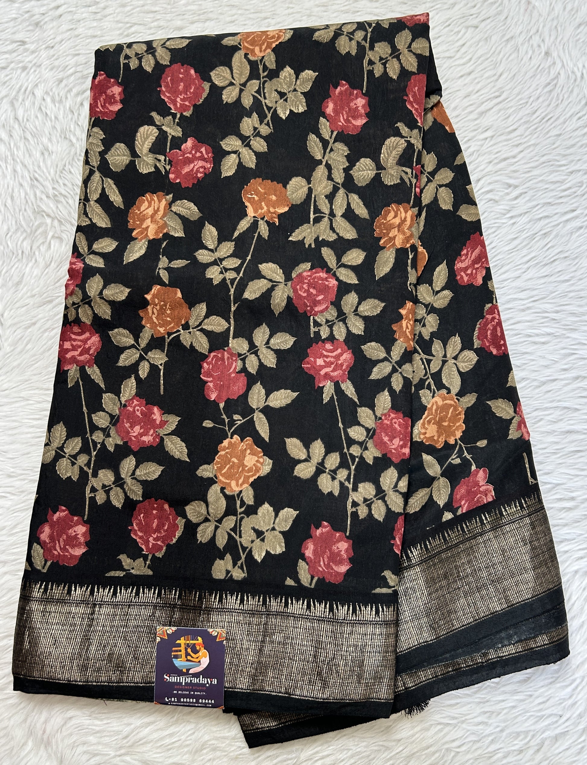 Banarasi Soft Silk Saree Black Colored Complemented with a Zari Border. - Sampradaya Designer Studio