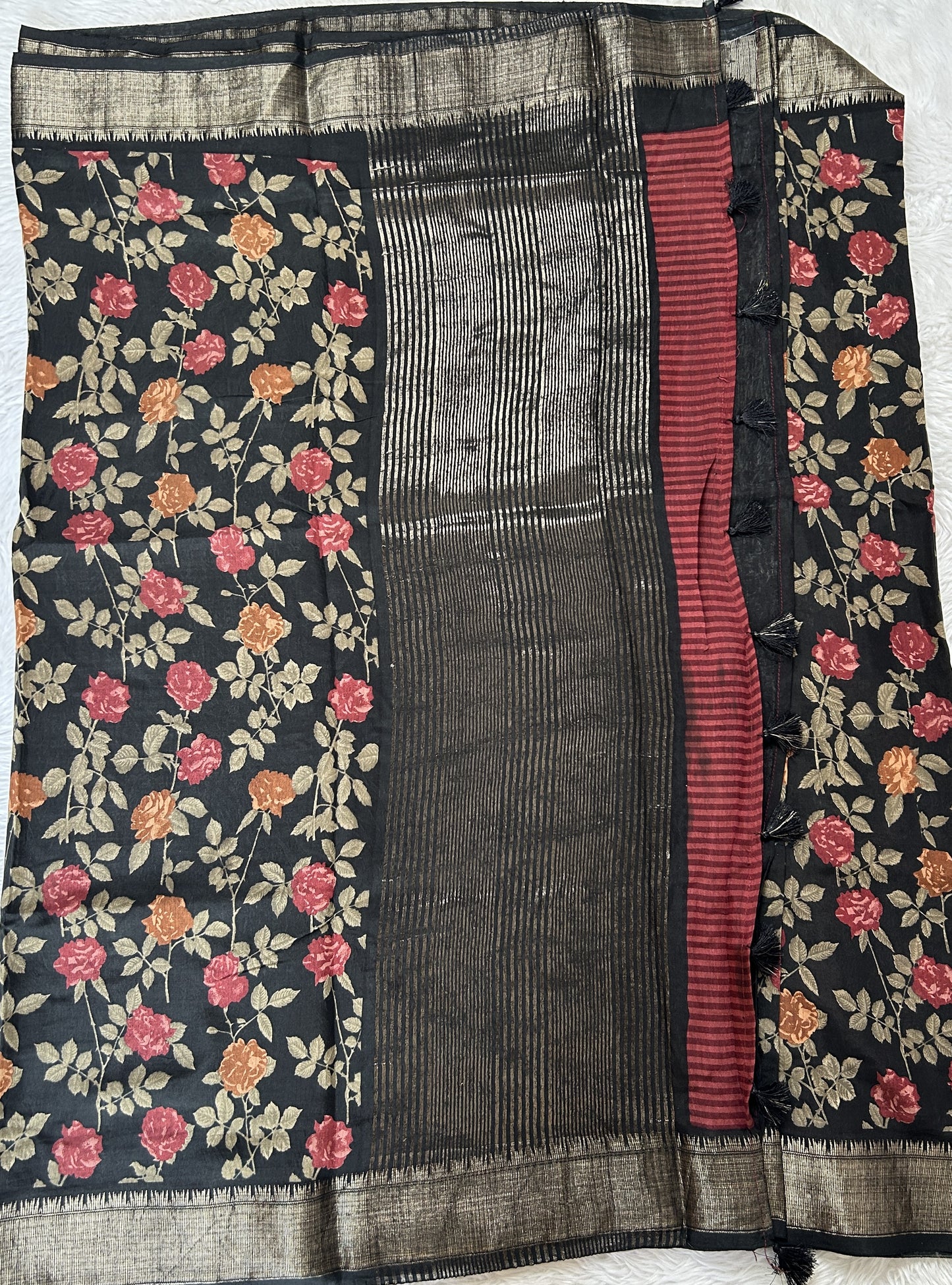 Banarasi Soft Silk Saree Black Colored Complemented with a Zari Border. - Sampradaya Designer Studio