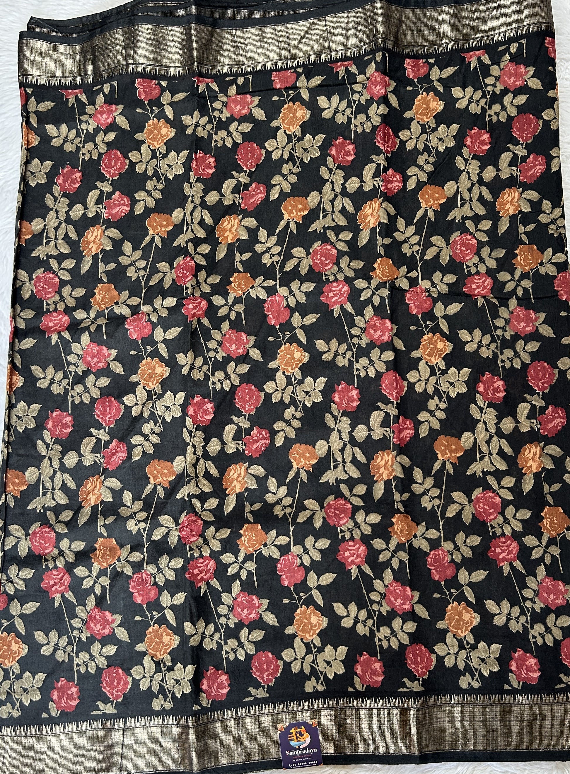 Banarasi Soft Silk Saree Black Colored Complemented with a Zari Border. - Sampradaya Designer Studio