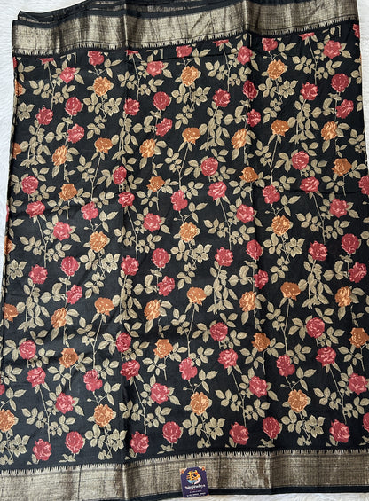 Banarasi Soft Silk Saree Black Colored Complemented with a Zari Border. - Sampradaya Designer Studio