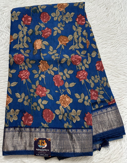 Banarasi Soft Silk Saree Blue Colored Complemented with a Zari Border. - Sampradaya Designer Studio