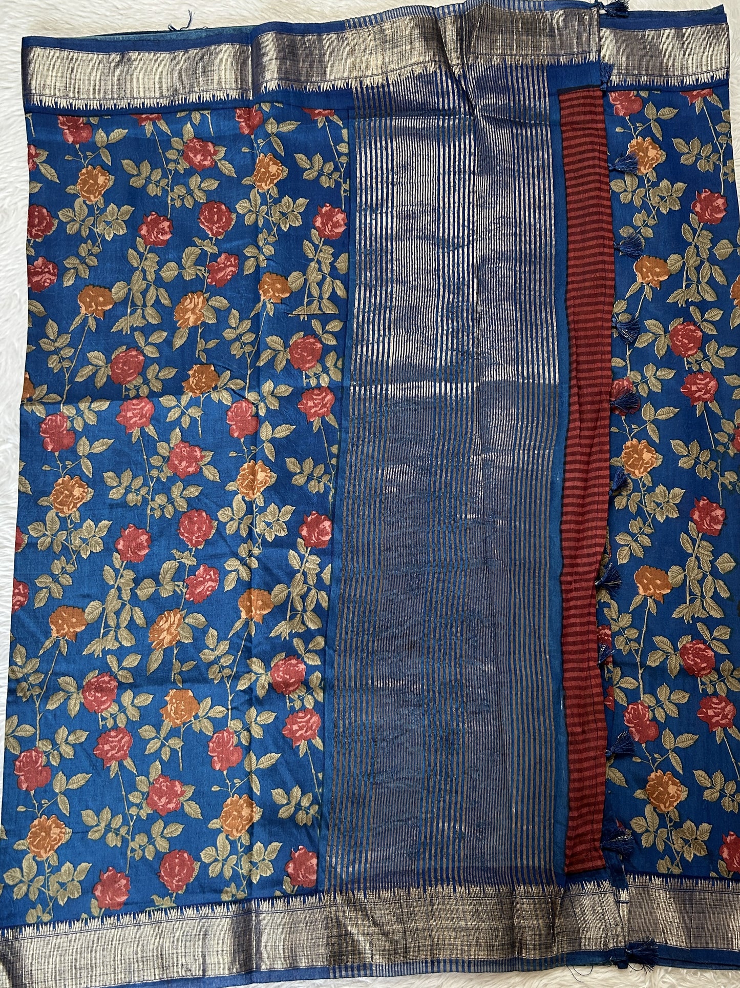 Banarasi Soft Silk Saree Blue Colored Complemented with a Zari Border. - Sampradaya Designer Studio
