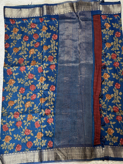 Banarasi Soft Silk Saree Blue Colored Complemented with a Zari Border. - Sampradaya Designer Studio