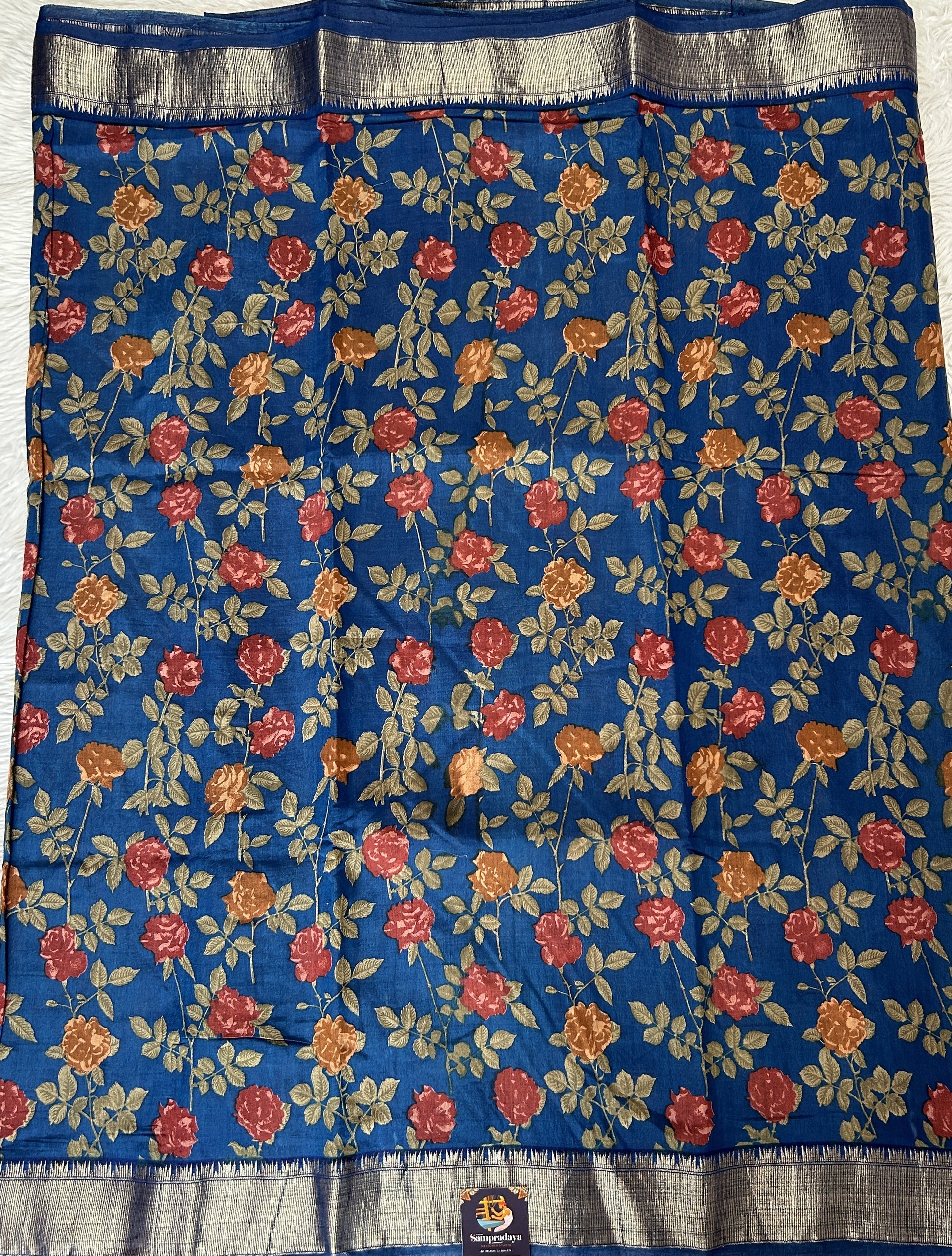 Banarasi Soft Silk Saree Blue Colored Complemented with a Zari Border. - Sampradaya Designer Studio