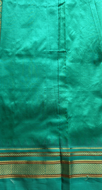 Narayanpet Silk Saree Red Colored Complemented with a Rama Green Zari Border. - Sampradaya Designer Studio