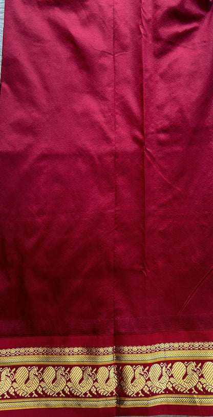 Narayanpet Silk Saree Royal Blue Colored Complemented with a Maroon Zari Border. - Sampradaya Designer Studio