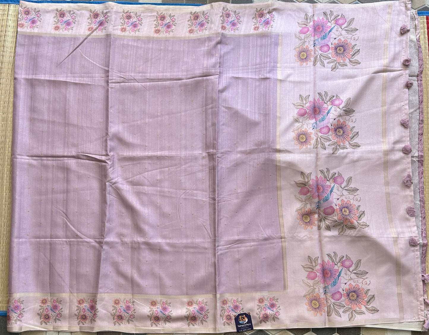 Semi Tussar Silk Saree - Light Pink with Gold Zari Border - Elegant Fancy Saree for Party & Office Wear.