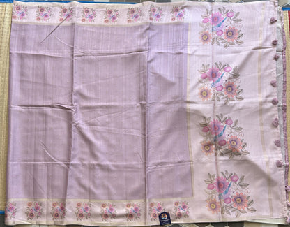 Semi Tussar Silk Saree - Light Pink with Gold Zari Border - Elegant Fancy Saree for Party & Office Wear.