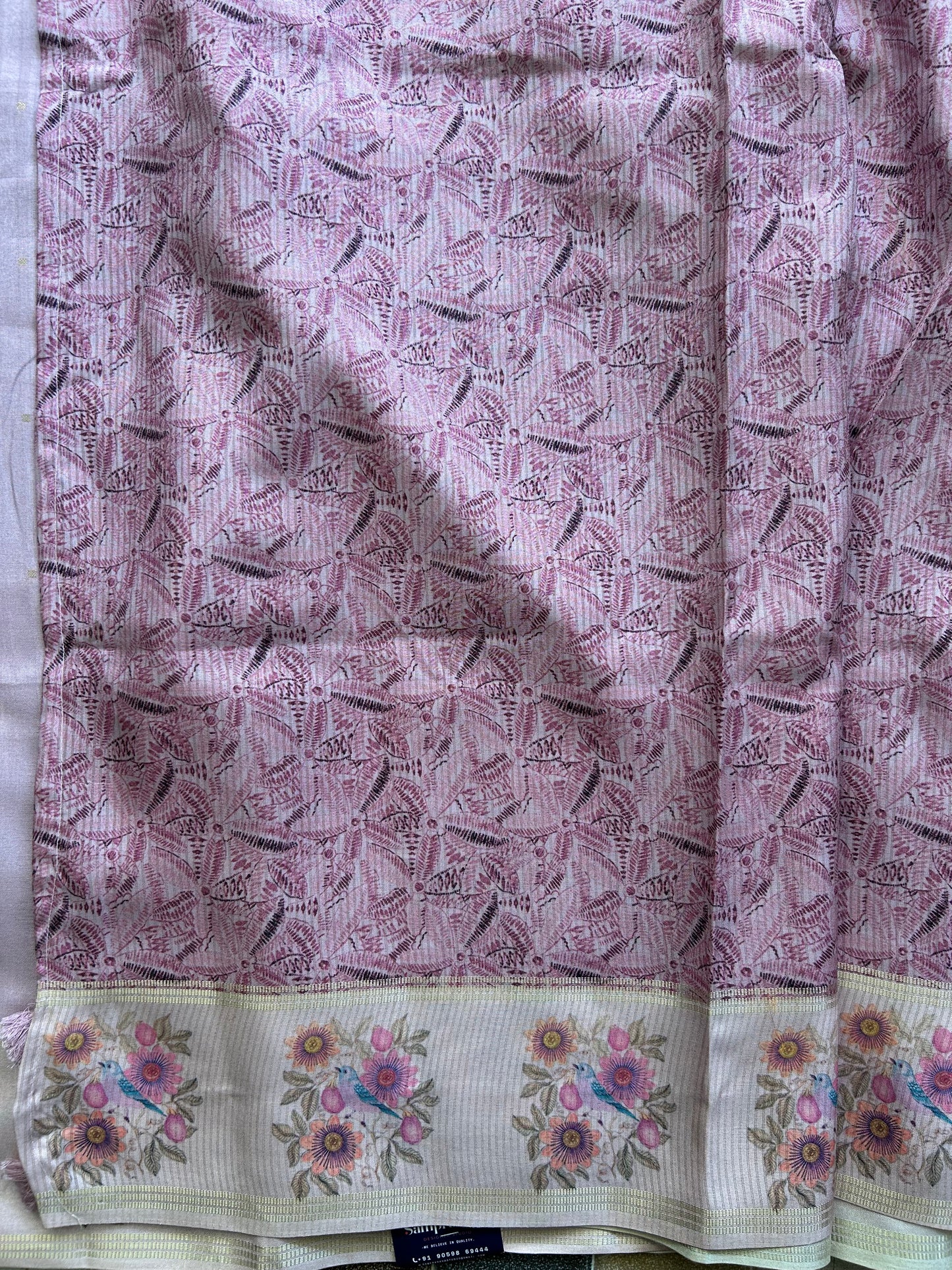 Semi Tussar Silk Saree - Light Pink with Gold Zari Border - Elegant Fancy Saree for Party & Office Wear.