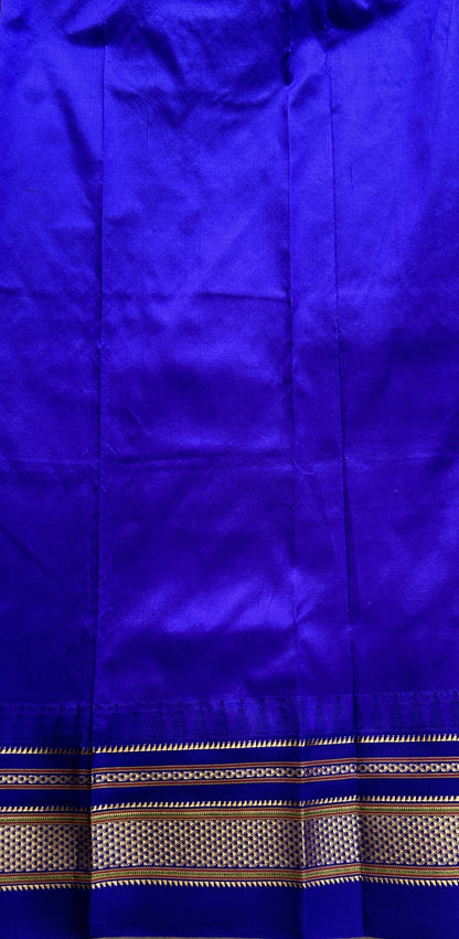 Narayanpet Silk Saree Pink Colored Complemented with a Blue Zari Border. - Sampradaya Designer Studio