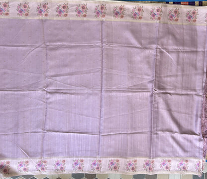 Semi Tussar Silk Saree - Light Pink with Gold Zari Border - Elegant Fancy Saree for Party & Office Wear.