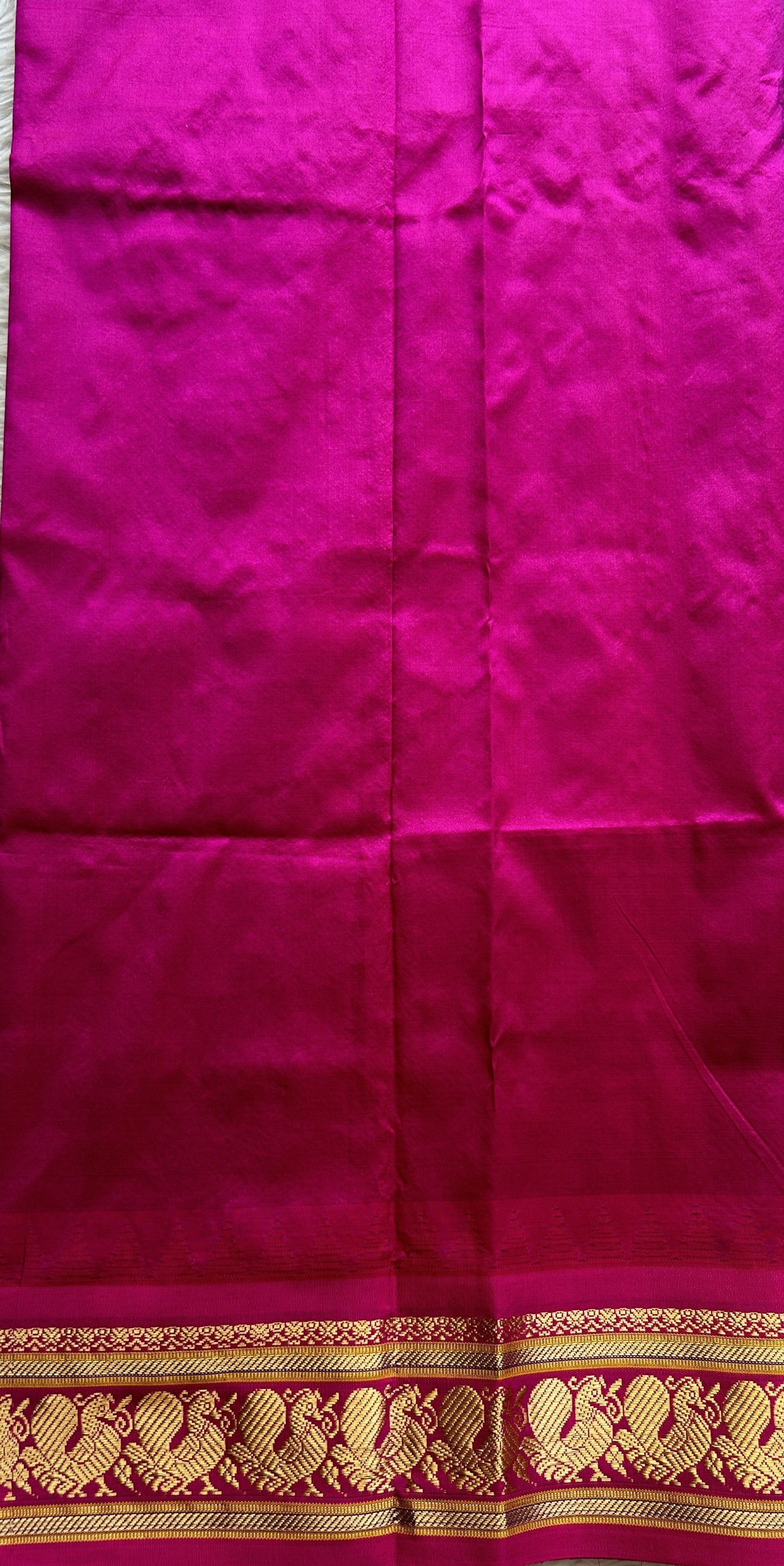 Narayanpet Silk Saree Rama Green Colored Complemented with a Pink Zari Border. - Sampradaya Designer Studio